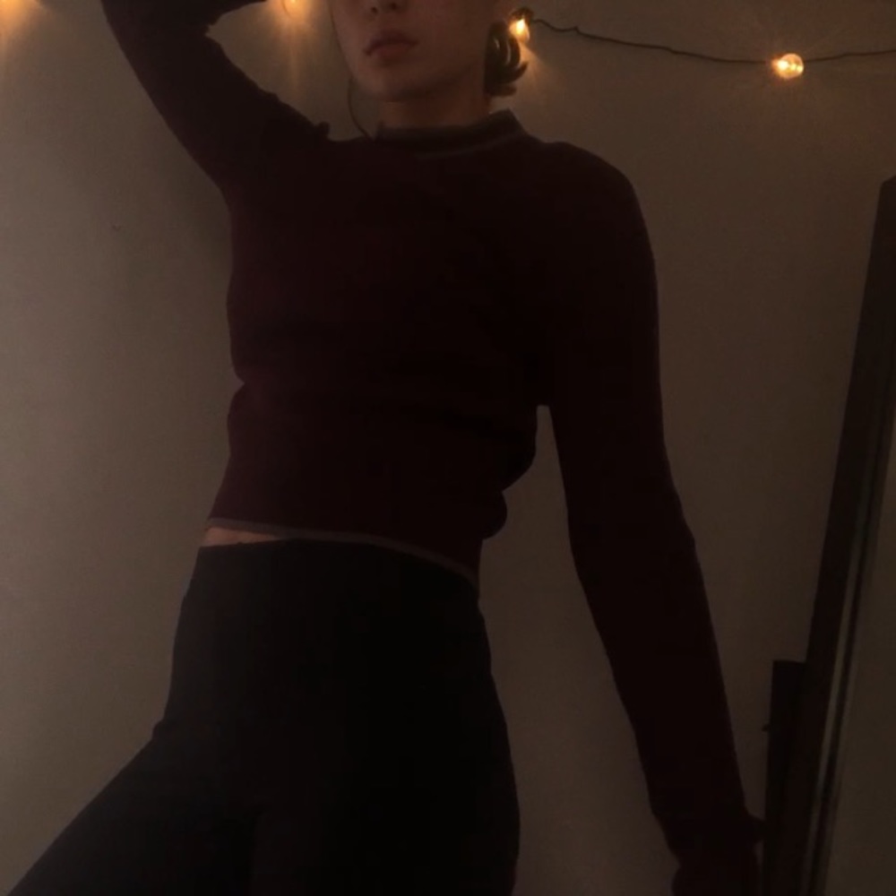 Burgundy and Grey Mock Neck Sweater